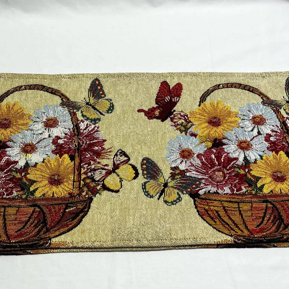 Everyday Tapestry Runner Baskets Butterflies Handmade in India